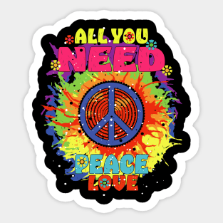 Peace Sign Love 60s 70s Tie Dye Hippie Halloween Costume Sticker